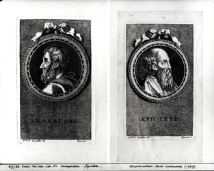 Anaxagorus (500-428 f.Kr.) och Epictetus (1:a århundradet) graverade av S. Beyssent